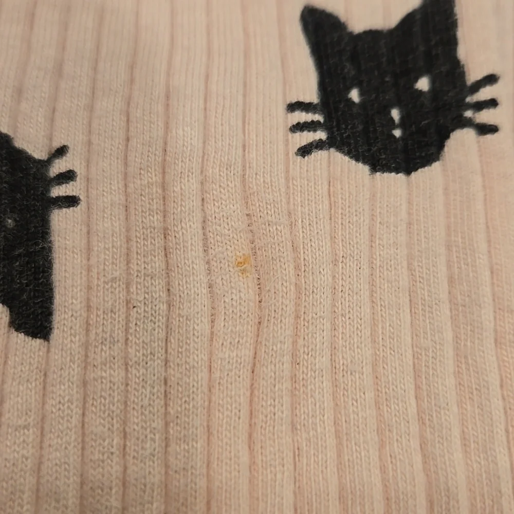 HANNA ANDERSSON PINK AND BLACK RIBBED CAT PRINT LONG SLEEVE DRESS. SIZE 6-7.